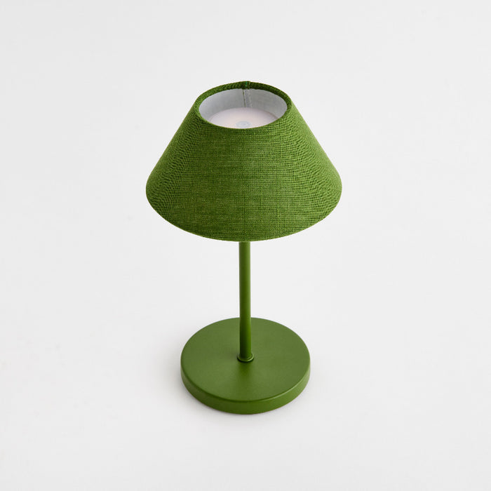Alix Green Linen Rechargeable Lamp 10 inch