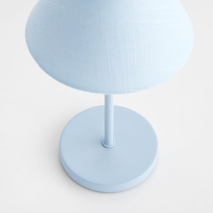 Alix Light Blue Linen LED Rechargeable Lamp Closeup