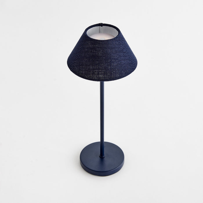 Alix Navy Linen LED cordless lamp top view