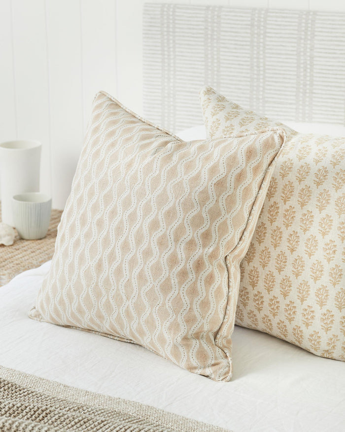 Ashfa Shell Block Print Pillow Cover on bed