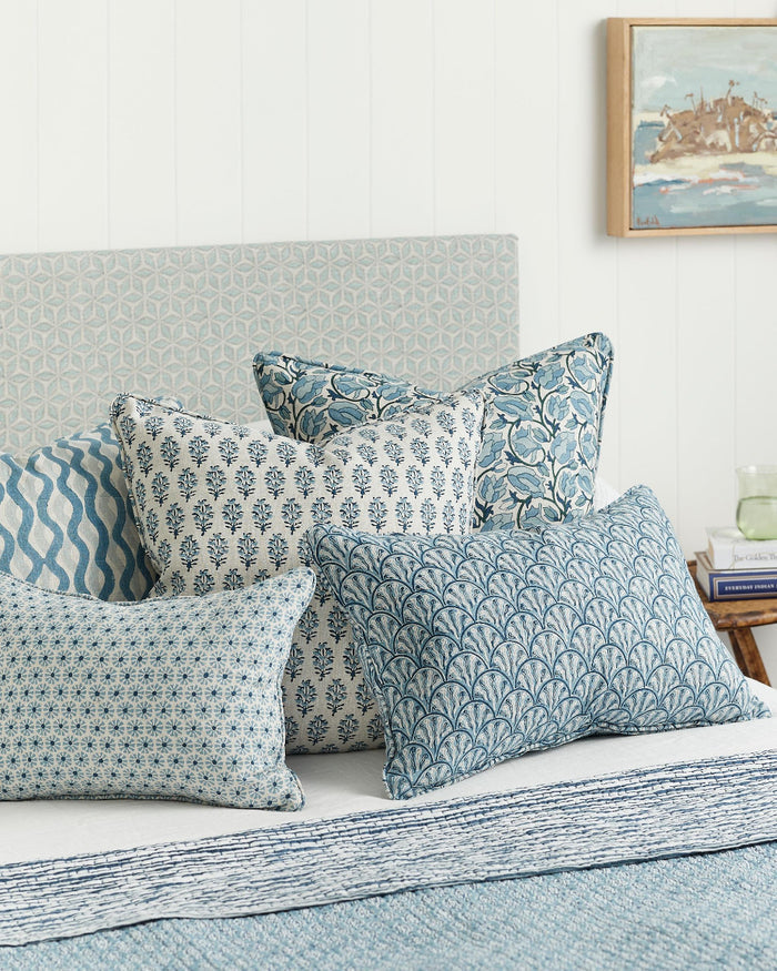 Ashfa Azure Pillow Cover styled on bed