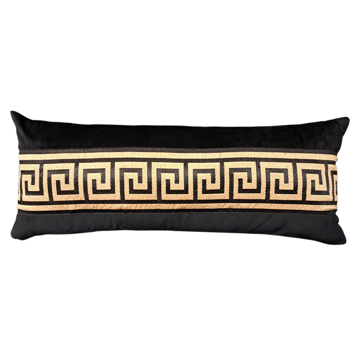 Black & Gold Velvet Bolster Cover - 33" L