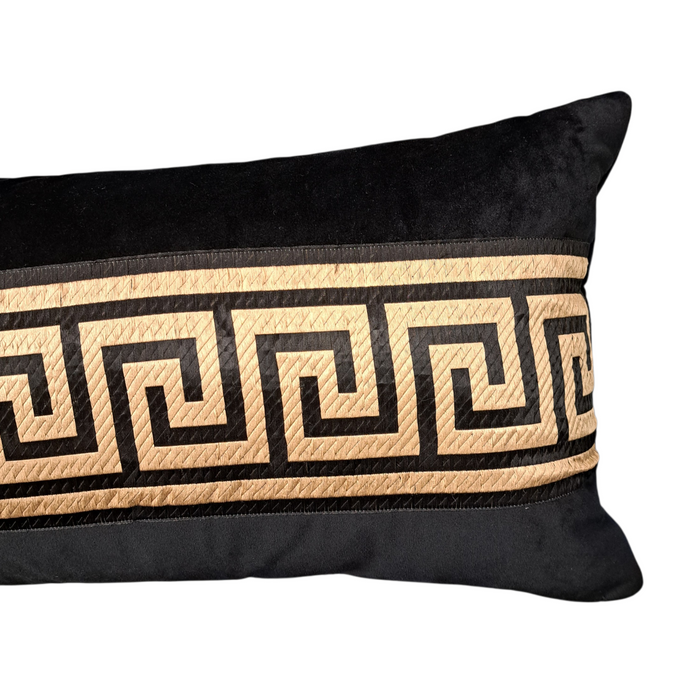 Black & Gold Velvet Bolster Cover - 33" L