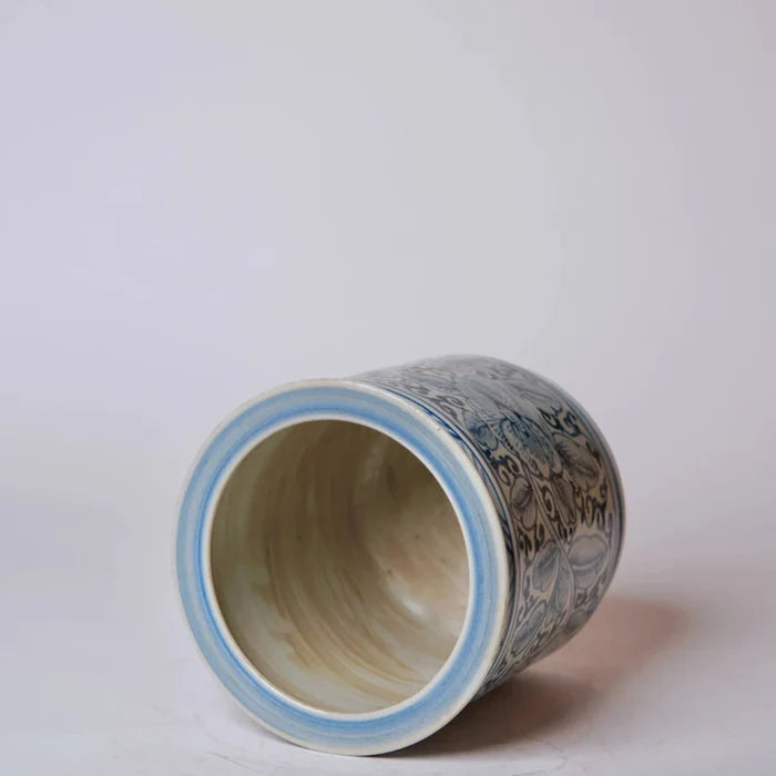 Blue Floral Vine Orchid Pot Interior