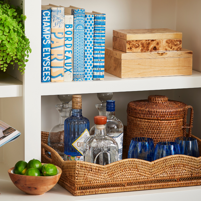 Blue Tiles Book Set and French Book Set Styled on Shelves