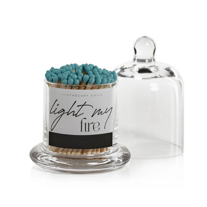 Blue Tip Matches in Glass Cloche Open View