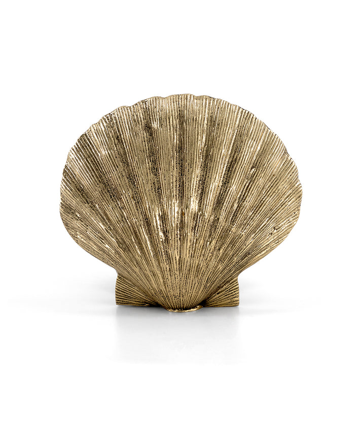 Large Brass Scallop Shell Candle Holder front view