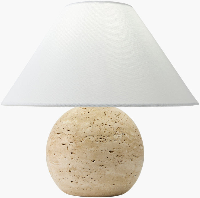 Bromley Travertine Mini Lamp with linen empire shade