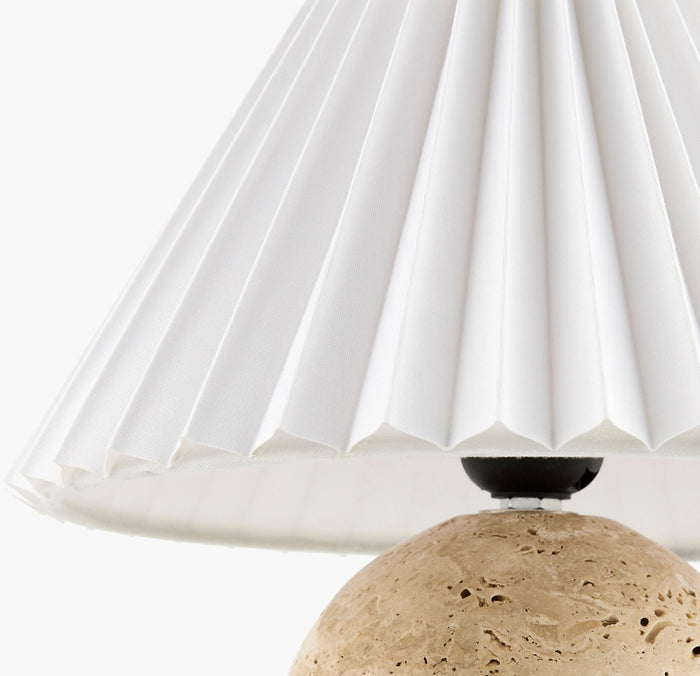 Bromley Travertine Mini Lamp pleated linen shade