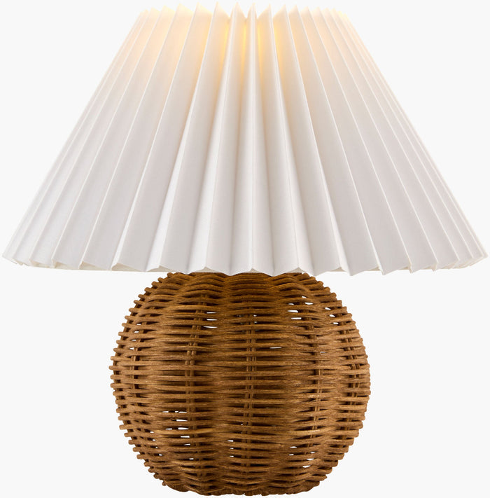 Bromley Wicker Mini Lamp Pleated Shade illuminated
