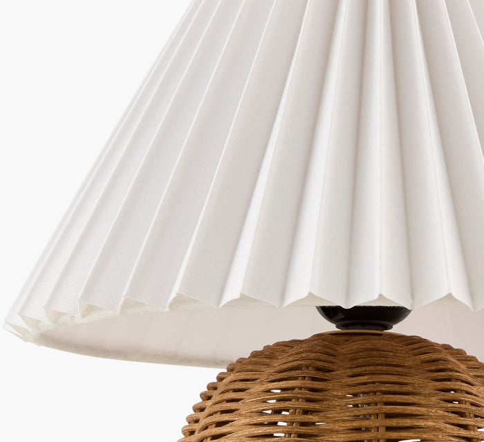 Bromley Wicker Mini Lamp pleated shade closeup