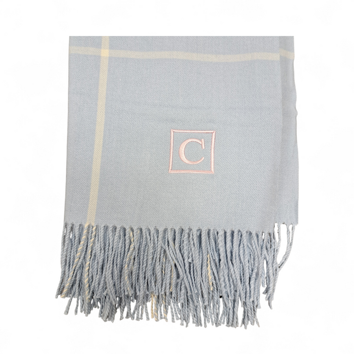 "C" Embroidered Light Blue Throw Blanket