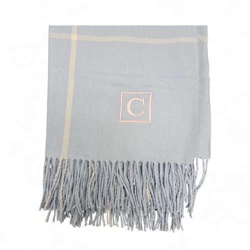 "C" Embroidered Light Blue Throw Blanket