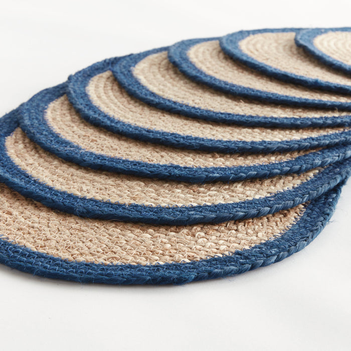 Caribe Jute Coil Navy Border Oval Placemats fanned out
