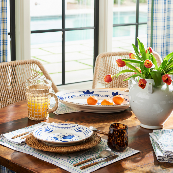 Casa Nuno Blue Pomegranate Plate Styled at Breakfast Table