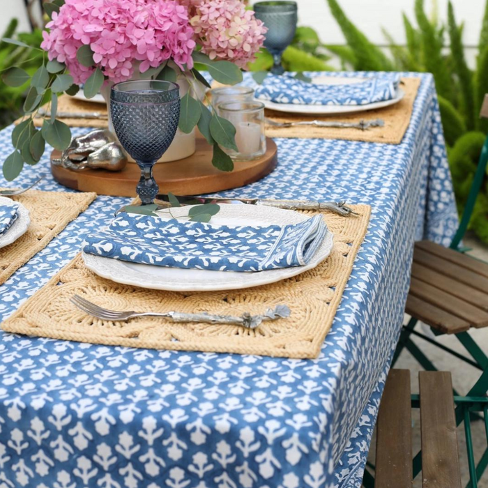 Charlotte Indigo Table Cloth outdoor table setting