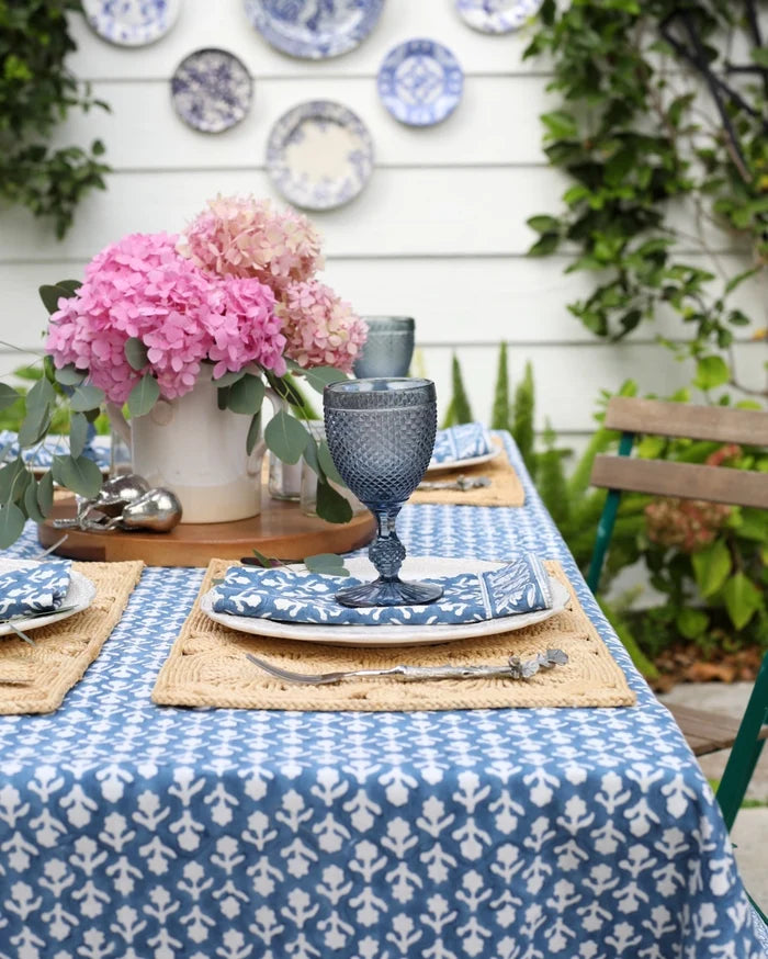 Charlotte Indigo Table Cloth with matching napkins