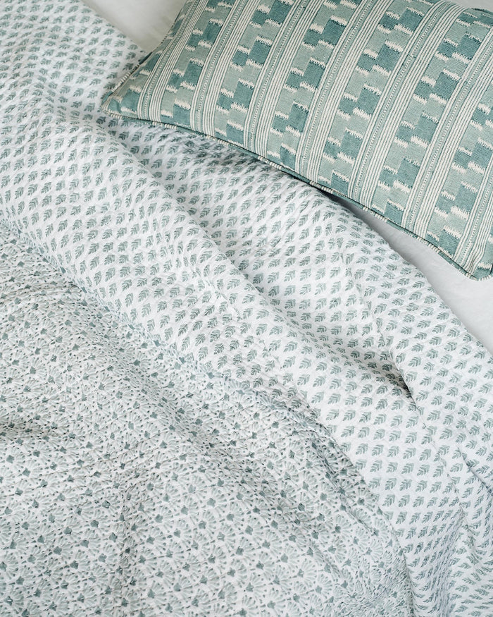 Chowk Celadon Lumbar Pillow Cover with Pharaoah Celadon Quilt