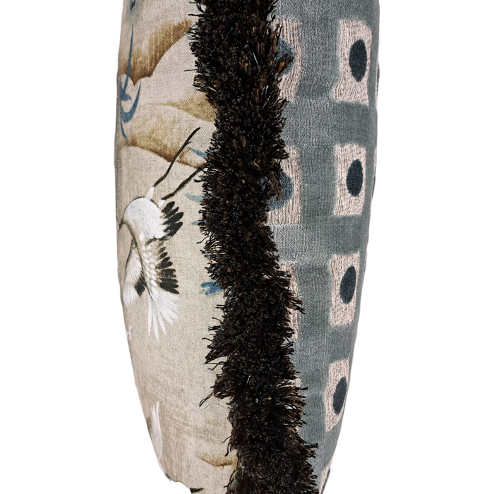 Crane Pillow with Brown Fringe - 22”