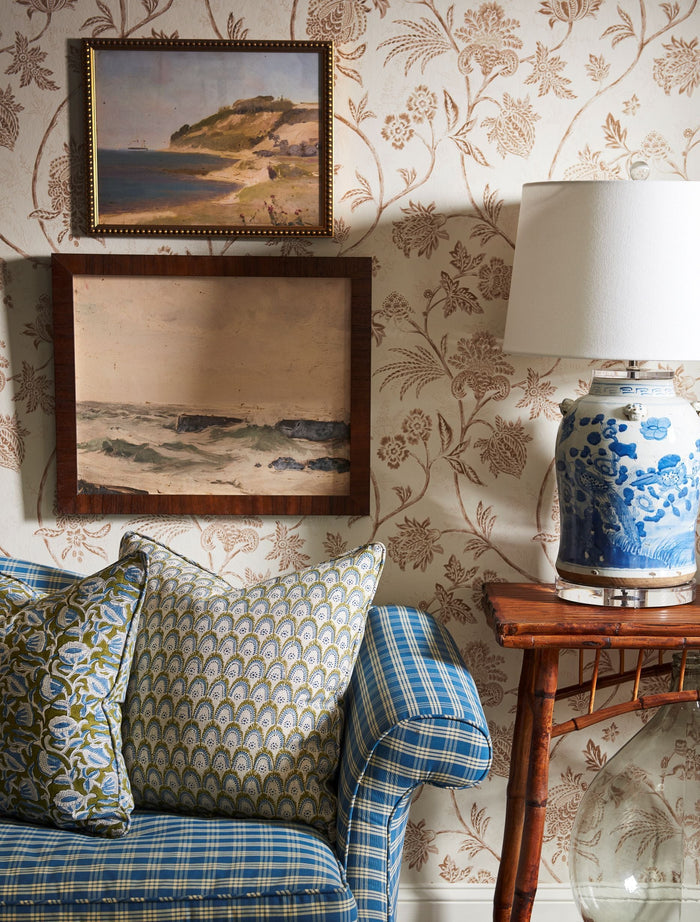 Coastal Cliffs Framed Print styled in moody coastal room