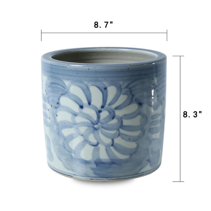 Blue Handpainted Dahlia Cachepot