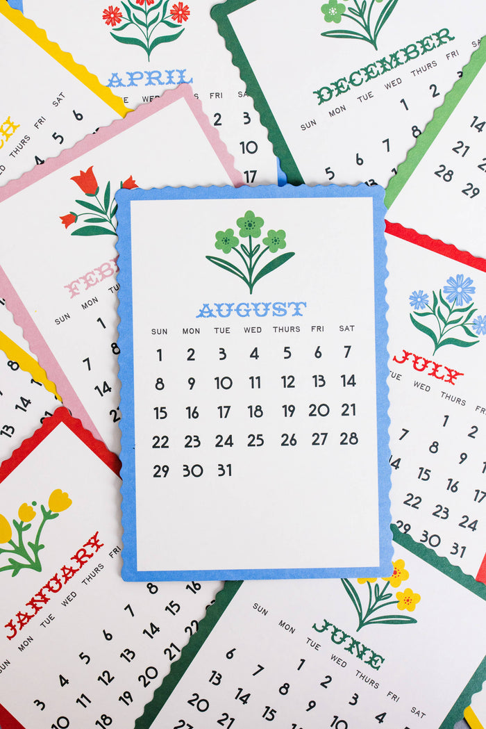 Desktop Calendar, Red Scandinavian Floral