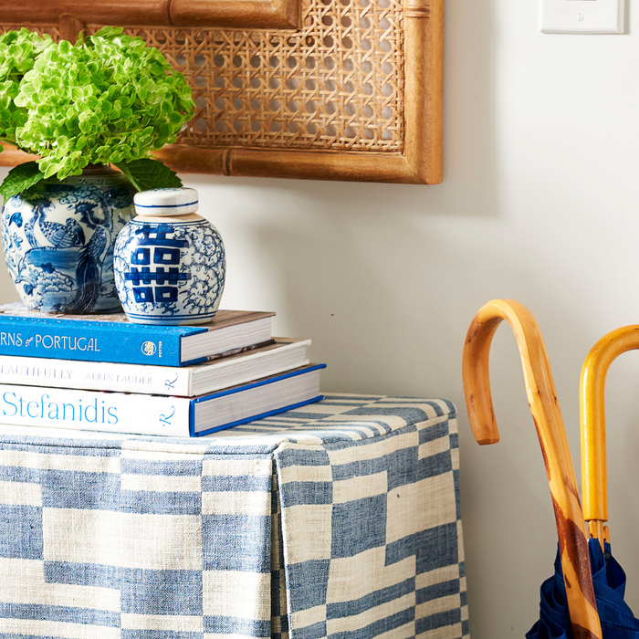 Double Happiness Tiny Jar styled on console table