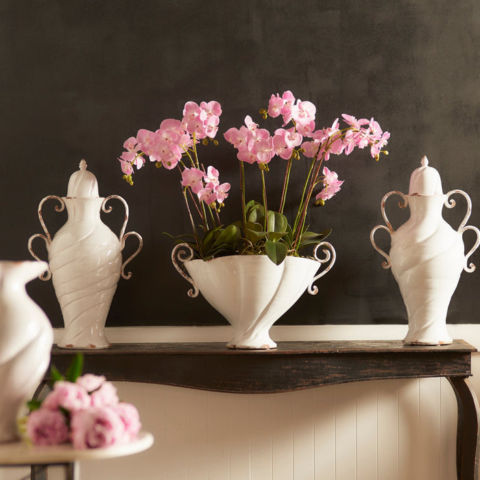 Faux Pink Phalaenopsis Orchid 23" Drop-Ins styled in white vase