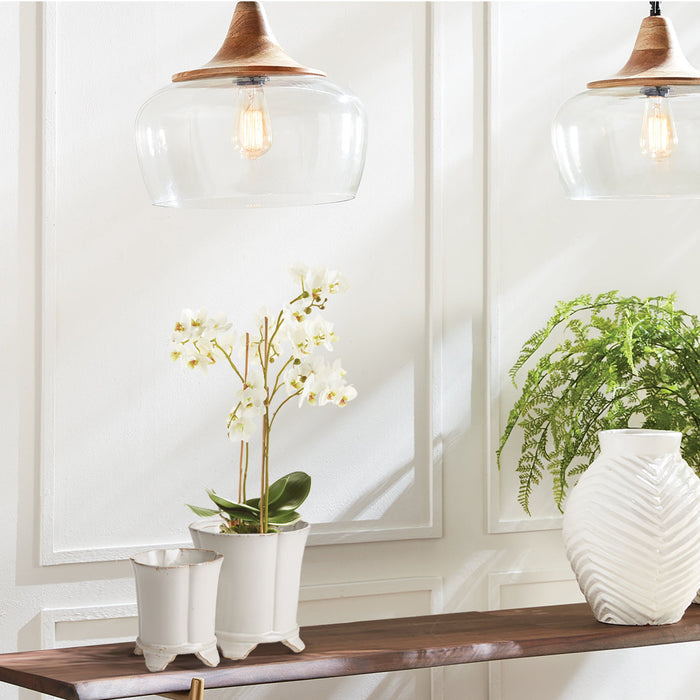 Faux White Phalaenopsis Orchid 20" Drop-In styled in white pot