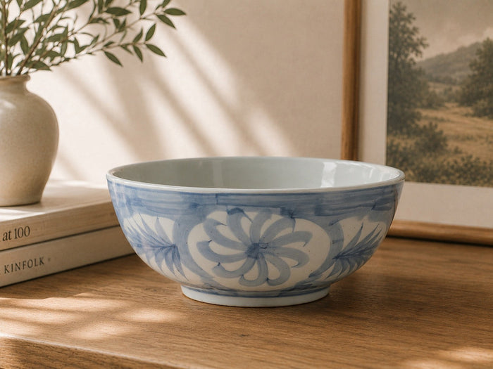 Freya Bowl styled on table with books