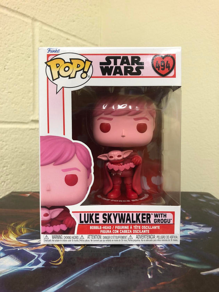 Funko Pop! Star Wars: Valentines - Luke Skywalker & Grogu Figure w/ Protector