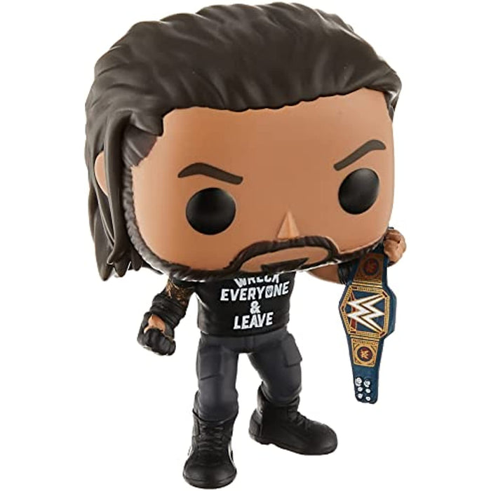 Funko POP WWE: Roman Reigns with Title, Wreck Everyone and Leave, Amazon Exclusive Vinyl Figure w/ Protector
