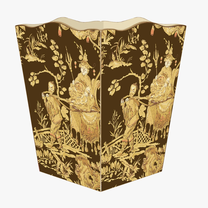 Gold Asian Toile Wastebasket