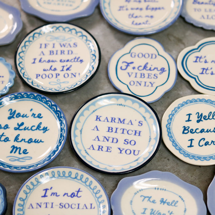 Hand-Painted Stoneware Magnet with Saying