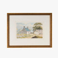 Hillside Cottage Framed Print with gold frame