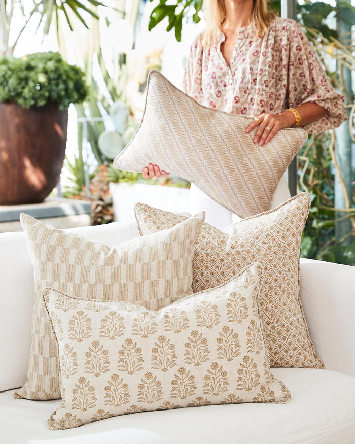 Lagos Elm Pillow Cover mixed with pillows on sofa