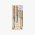 Laguiole Pale Turquoise Cheese Knives in wood box