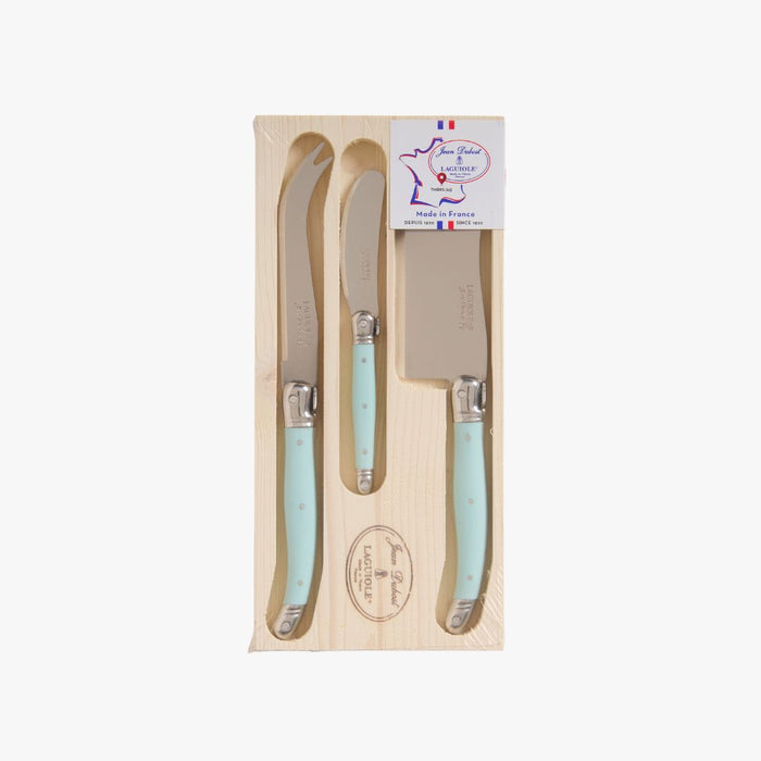Laguiole Pale Turquoise Cheese Knives in wood box