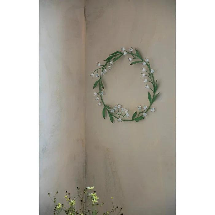 Lily of the Valley Metal Wreath atyled on wal