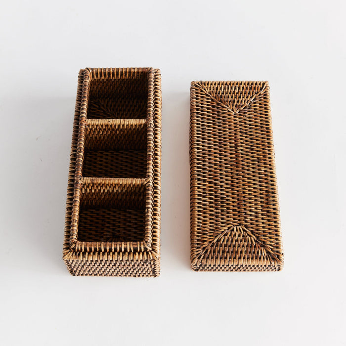 Mandalay Woven rattan storage basket with lid off