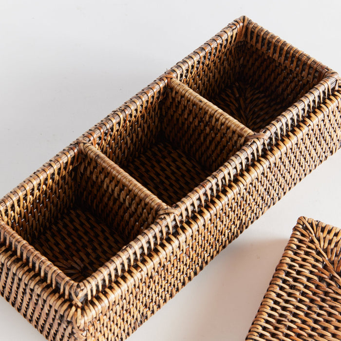 Woven rattan storage basket with compartments