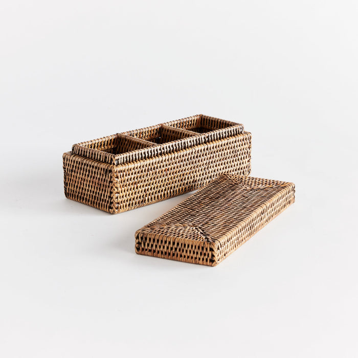 Mandalay Woven rattan storage basket with divided compartments
