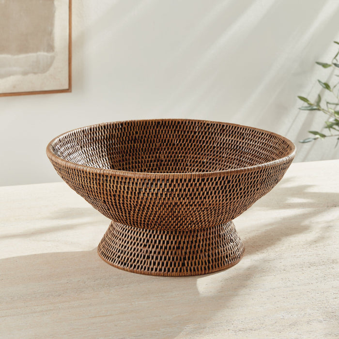 Mandalay Woven Rattan Offering Pedestal Bowl