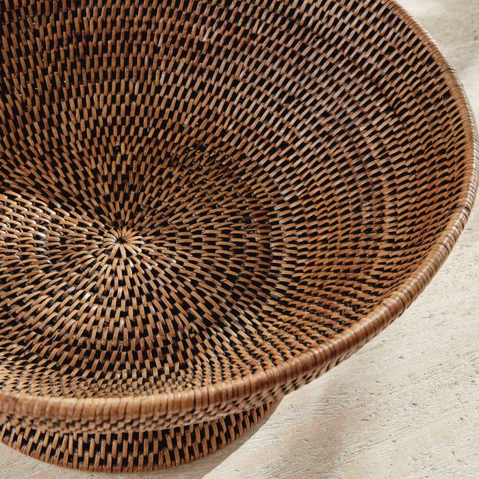 Mandalay Woven Rattan Offering Pedestal Bowl closeup