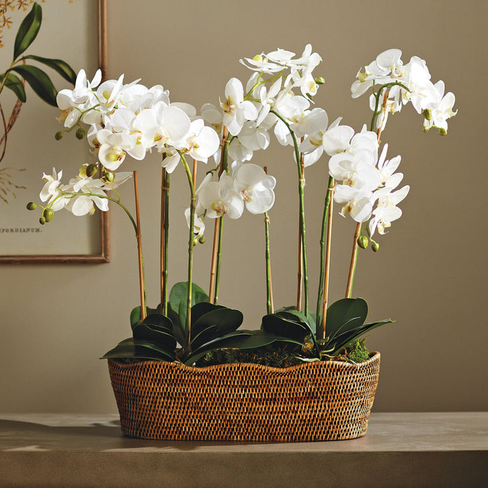 Mandalay Scalloped Oval Basket with faux orchids