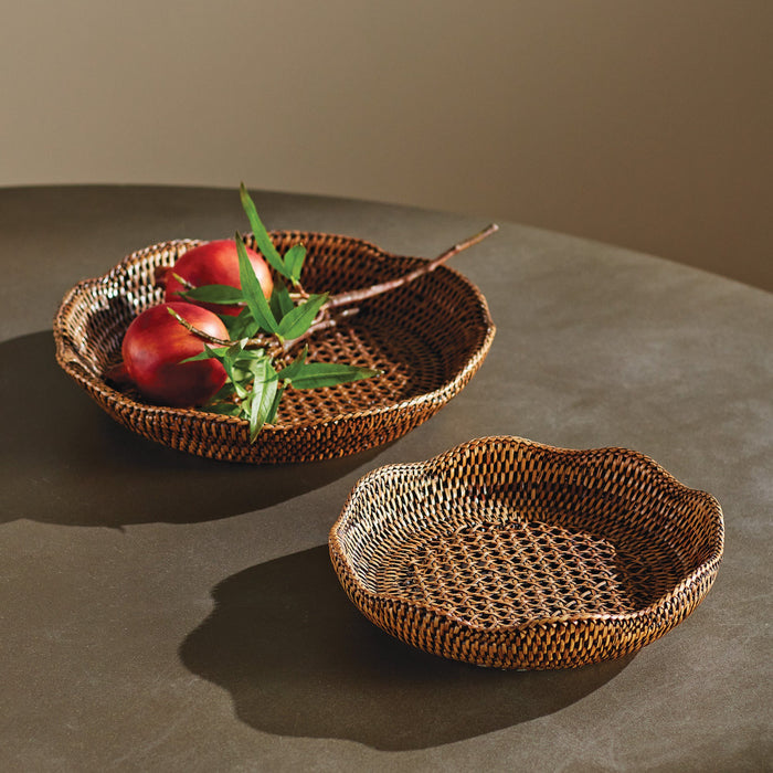 Mandalay Scalloped Tray Set - ratttan baskets styled on table