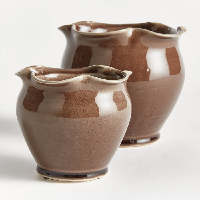 Margot Brown Ceramic Ruffle  Edge Planters