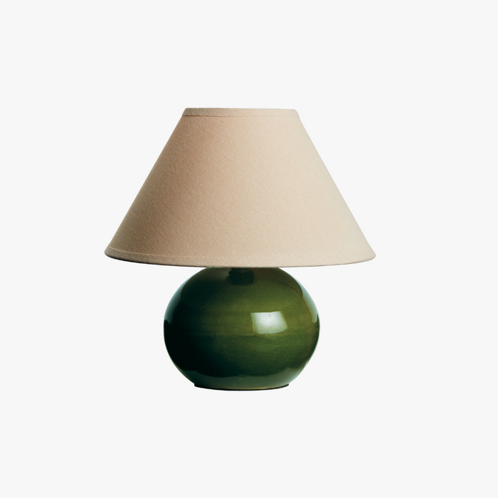 Mignon Green Mini Lamp with tapered linen shade