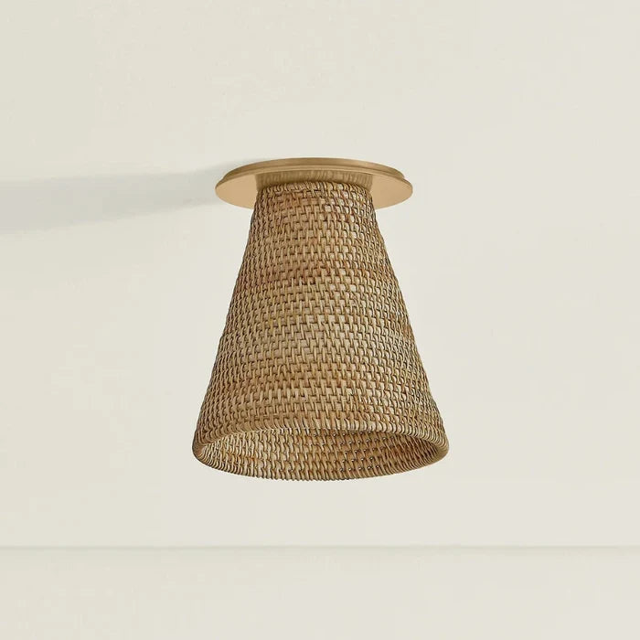 Minami Woven Wicker Flush Mount on ceiling