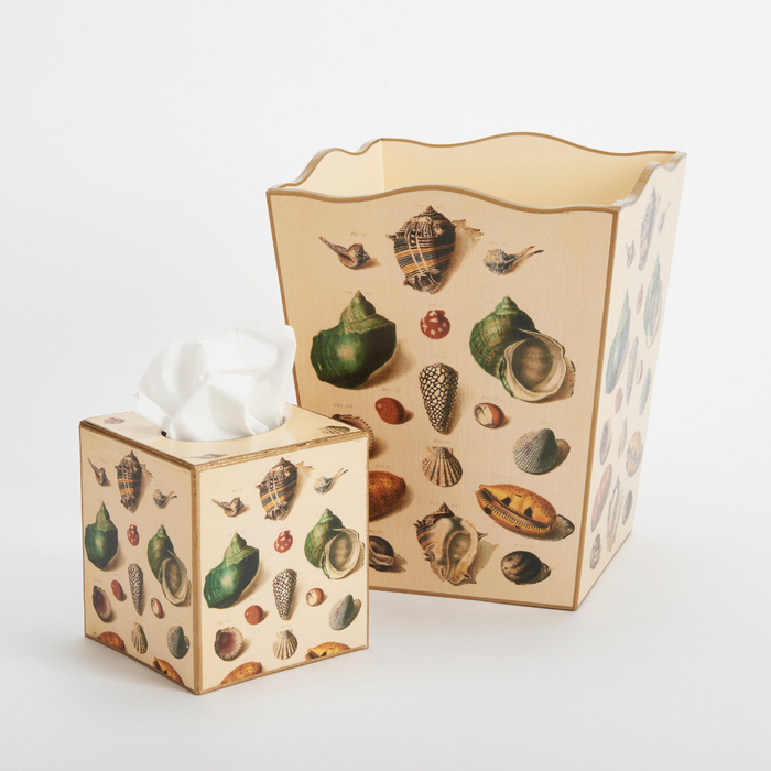Decoupage Mixed Shells Wastebasket and tissue box cover